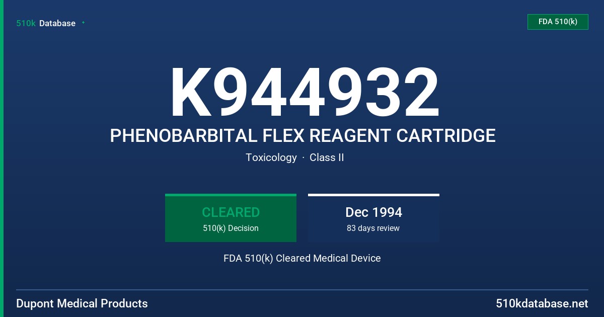 K944932 PHENOBARBITAL FLEX REAGENT CARTRIDGE FDA 510(k) Cleared Medical Device