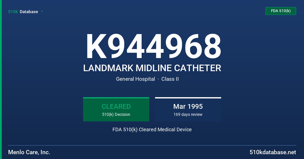 K944968 LANDMARK MIDLINE CATHETER FDA 510(k) Cleared Medical Device