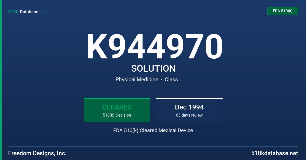 K944970 SOLUTION FDA 510(k) Cleared Medical Device