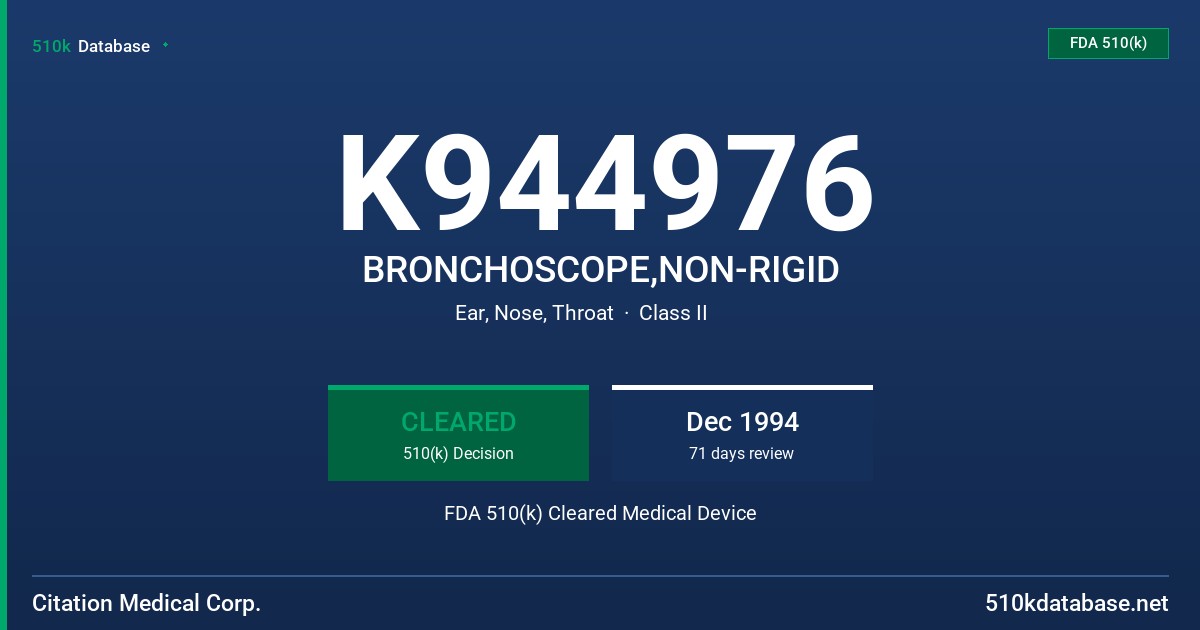 K944976 BRONCHOSCOPE,NON-RIGID FDA 510(k) Cleared Medical Device