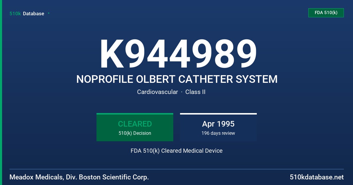 K944989 NOPROFILE OLBERT CATHETER SYSTEM FDA 510(k) Cleared Medical Device