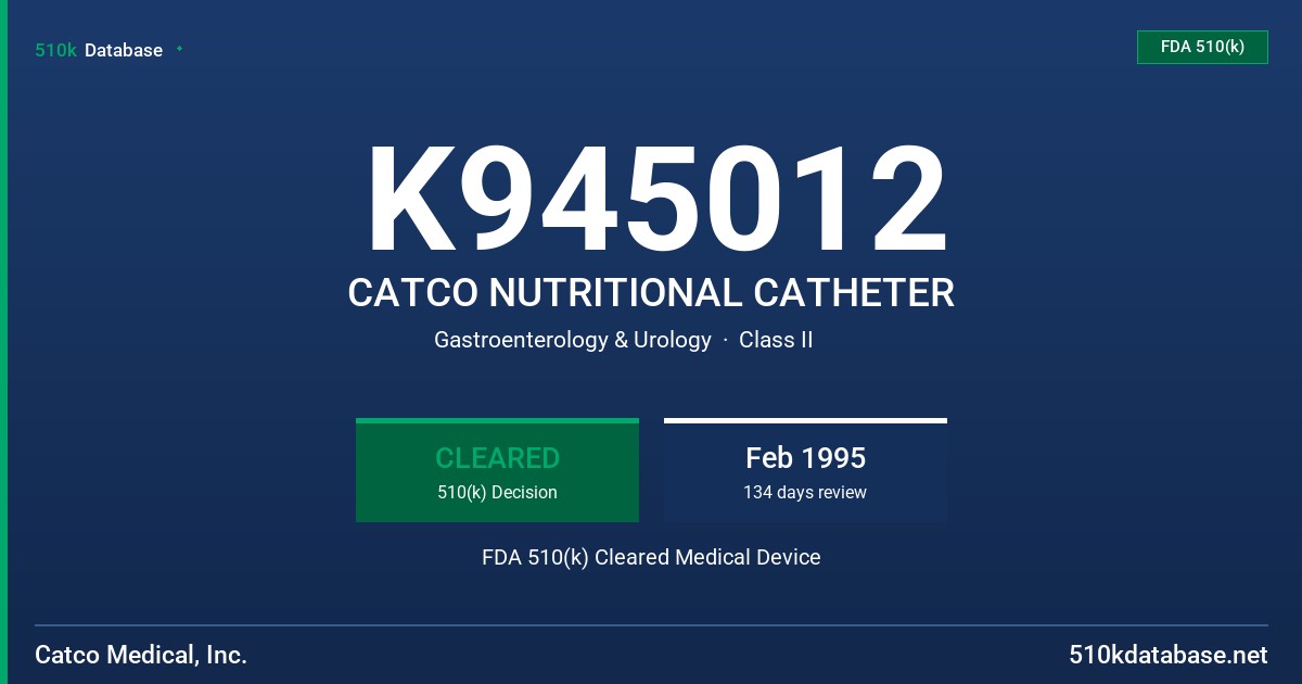 K945012 CATCO NUTRITIONAL CATHETER FDA 510(k) Cleared Medical Device
