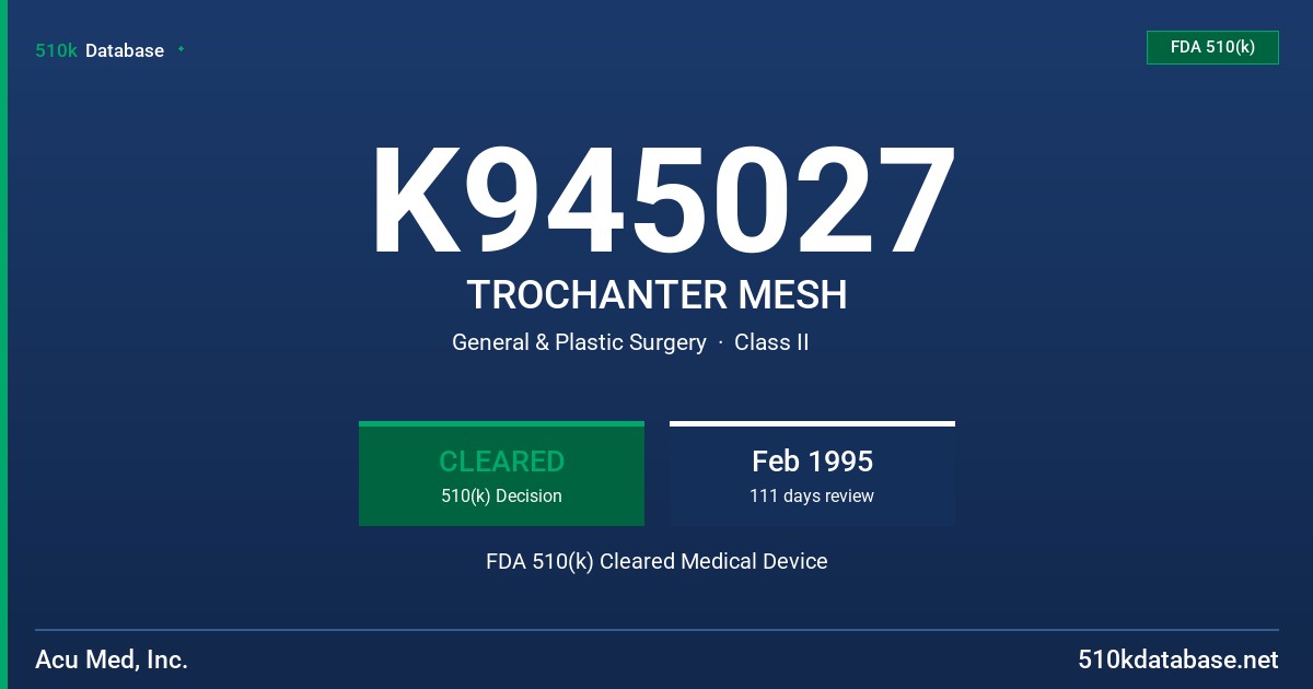 K945027 TROCHANTER MESH FDA 510(k) Cleared Medical Device