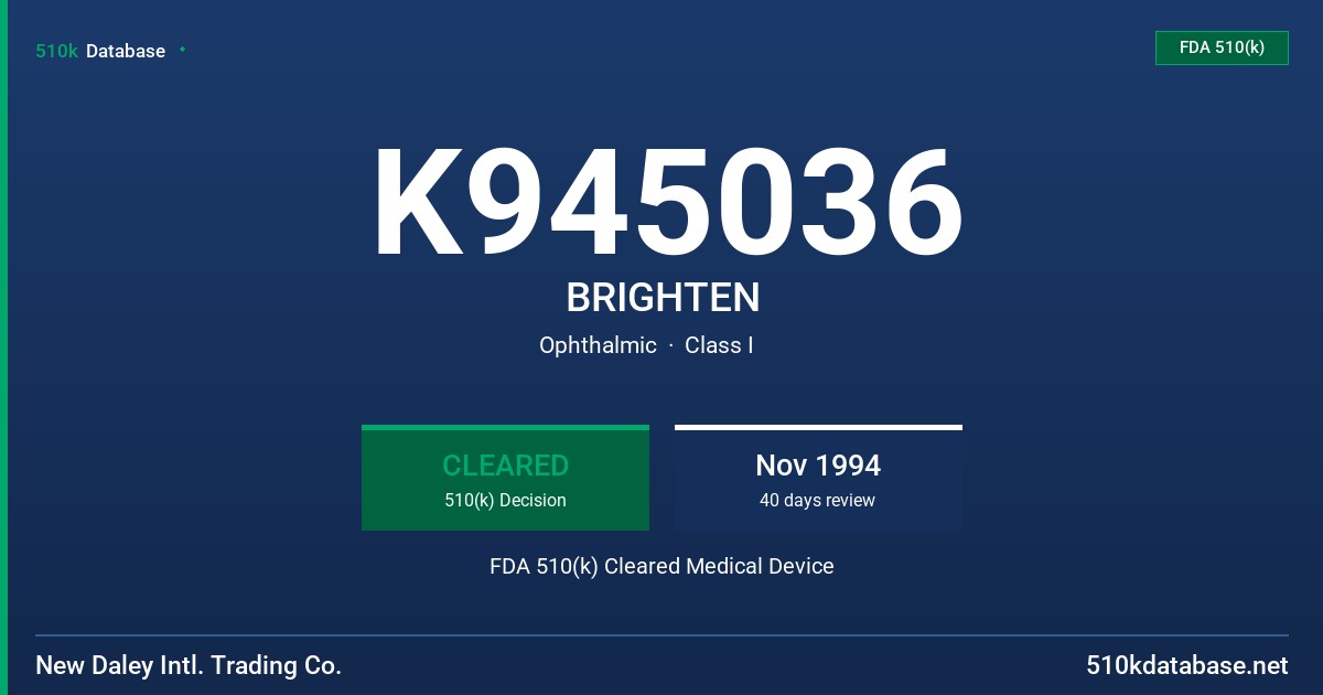 K945036 BRIGHTEN FDA 510(k) Cleared Medical Device