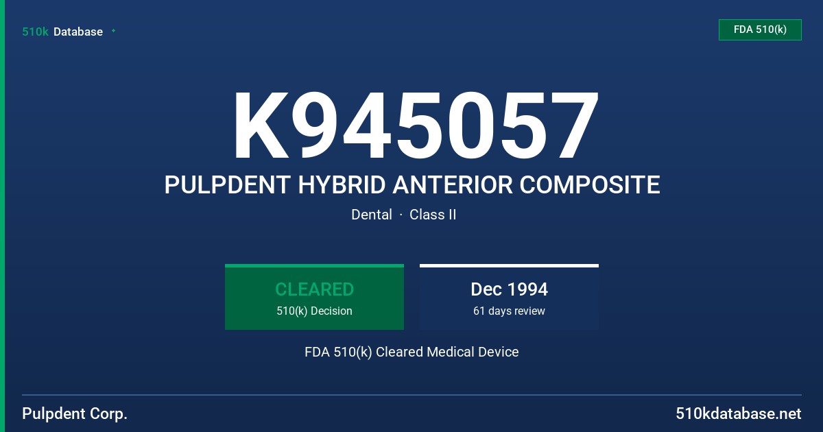 K945057 PULPDENT HYBRID ANTERIOR COMPOSITE FDA 510(k) Cleared Medical Device