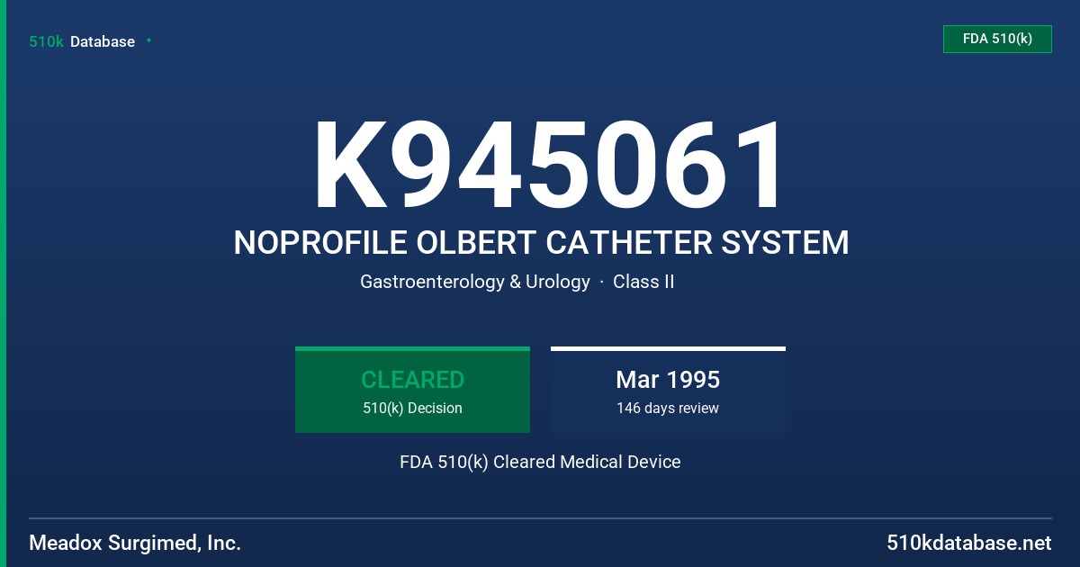 K945061 NOPROFILE OLBERT CATHETER SYSTEM FDA 510(k) Cleared Medical Device