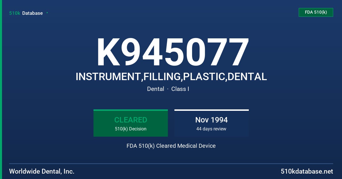 K945077 INSTRUMENT,FILLING,PLASTIC,DENTAL FDA 510(k) Cleared Medical Device