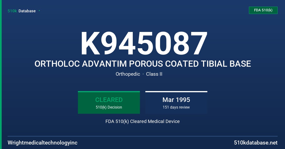 K945087 ORTHOLOC ADVANTIM POROUS COATED TIBIAL BASE FDA 510(k) Cleared Medical Device