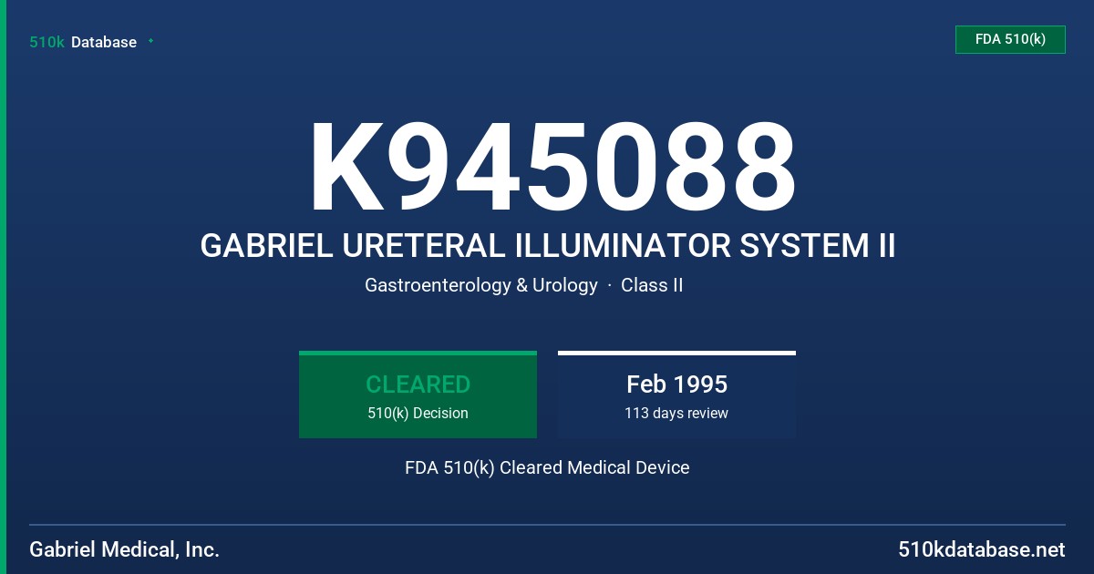 K945088 GABRIEL URETERAL ILLUMINATOR SYSTEM II FDA 510(k) Cleared Medical Device