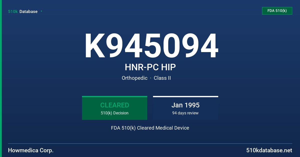 K945094 HNR-PC HIP FDA 510(k) Cleared Medical Device