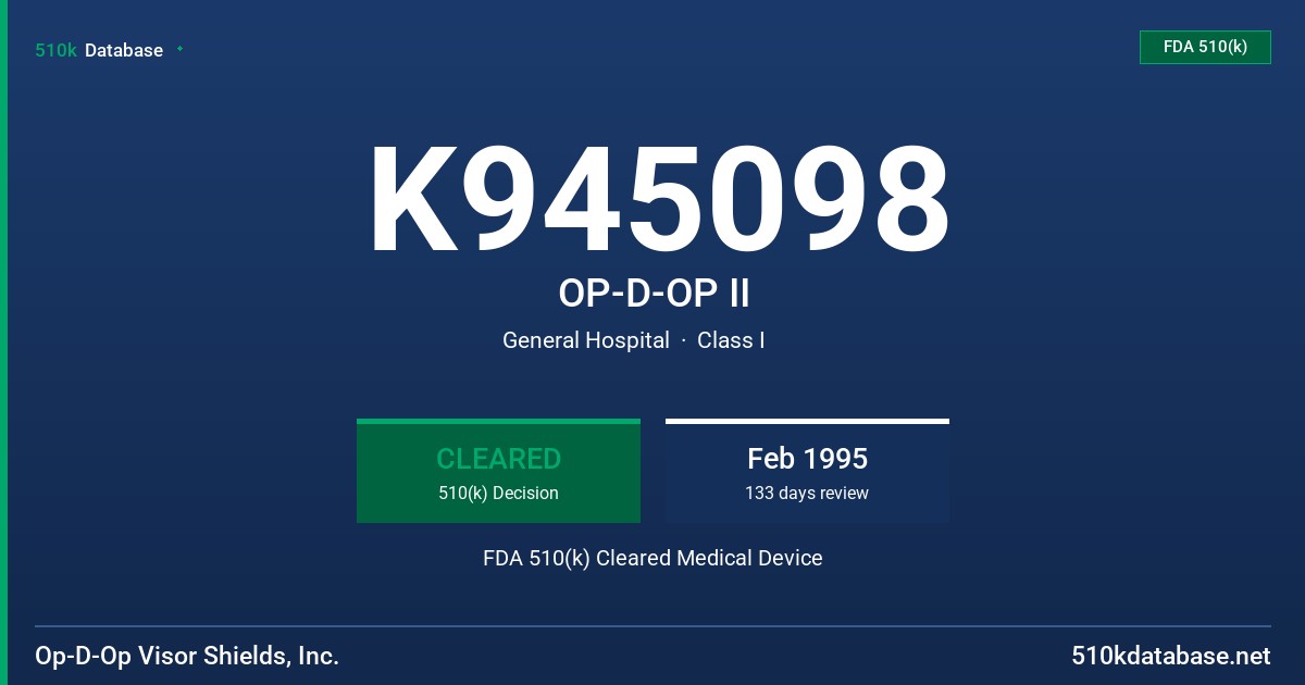 K945098 OP-D-OP II FDA 510(k) Cleared Medical Device