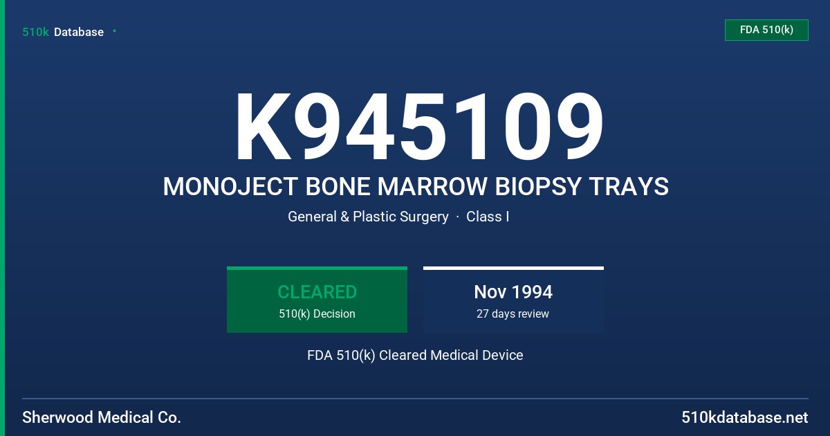 K945109 MONOJECT BONE MARROW BIOPSY TRAYS FDA 510(k) Cleared Medical Device