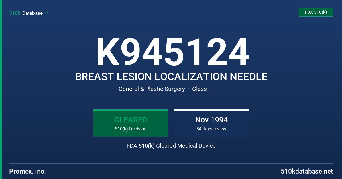 K945124 BREAST LESION LOCALIZATION NEEDLE FDA 510(k) Cleared Medical Device
