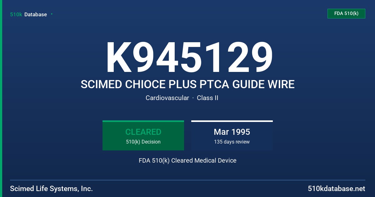 K945129 SCIMED CHIOCE PLUS PTCA GUIDE WIRE FDA 510(k) Cleared Medical Device