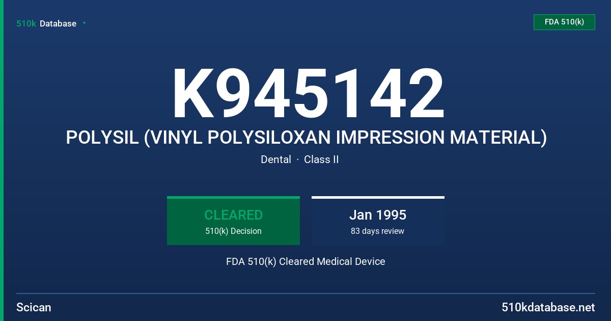 K945142 POLYSIL (VINYL POLYSILOXAN IMPRESSION MATERIAL) FDA 510(k) Cleared Medical Device