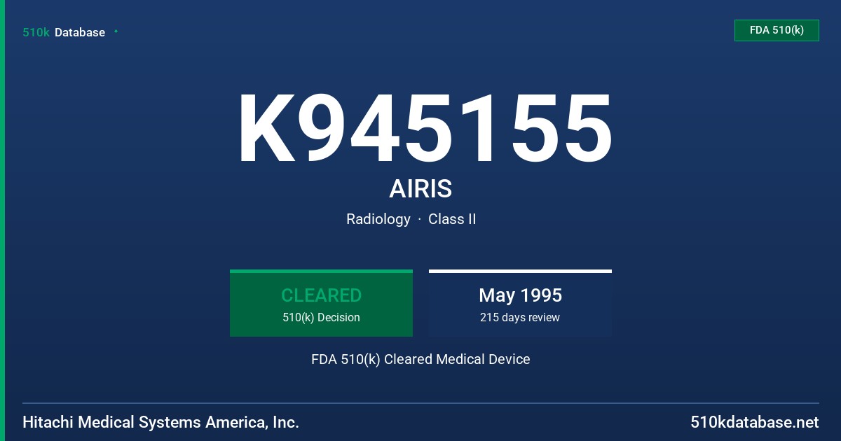 K945155 AIRIS FDA 510(k) Cleared Medical Device