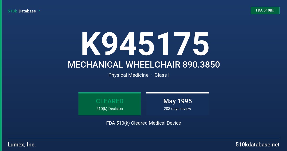 K945175 MECHANICAL WHEELCHAIR 890.3850 FDA 510(k) Cleared Medical Device