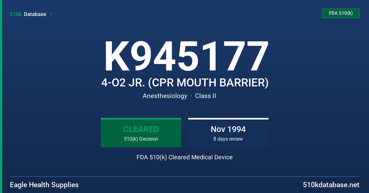 K945177 4-O2 JR. (CPR MOUTH BARRIER) FDA 510(k) Cleared Medical Device
