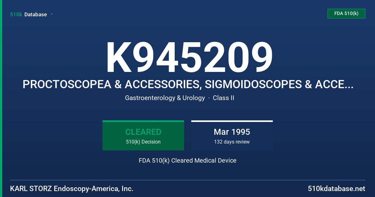 K945209 PROCTOSCOPEA & ACCESSORIES, SIGMOIDOSCOPES & ACCESSORIES, PROCTOLOGY INSTRUMENTS FDA 510(k) Cleared Medical Device