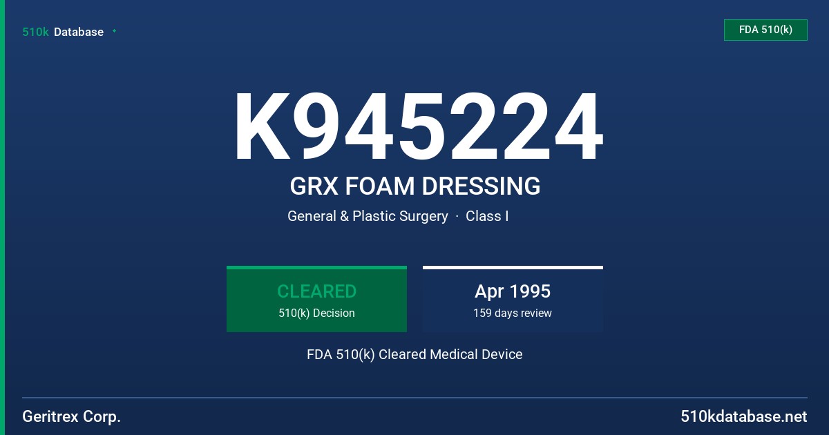 K945224 GRX FOAM DRESSING FDA 510(k) Cleared Medical Device