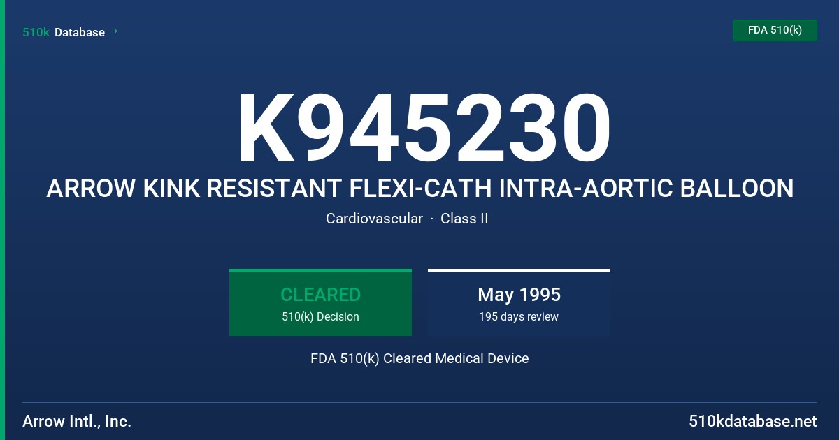 K945230 ARROW KINK RESISTANT FLEXI-CATH INTRA-AORTIC BALLOON FDA 510(k) Cleared Medical Device