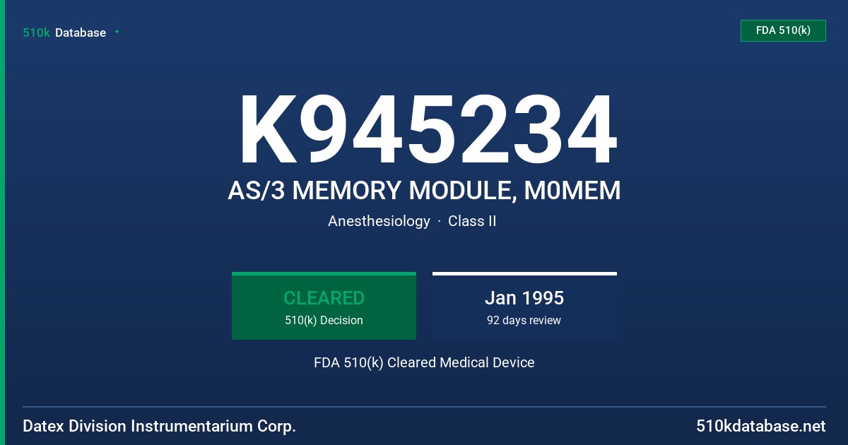 K945234 AS/3 MEMORY MODULE, M0MEM FDA 510(k) Cleared Medical Device
