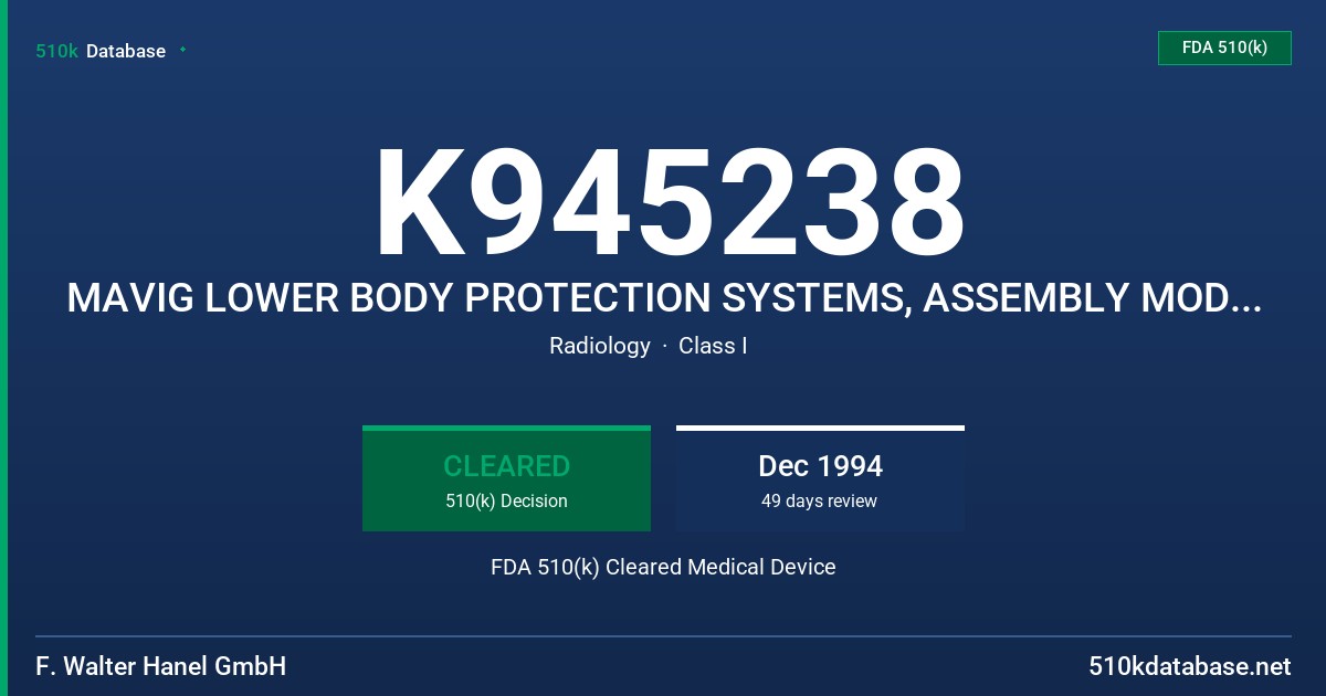 K945238 MAVIG LOWER BODY PROTECTION SYSTEMS, ASSEMBLY MODELS 6265, 6266, 6267, 6268, 6269/0, 629/1, AND 6269/2 FDA 510(k) Cleared Medical Device