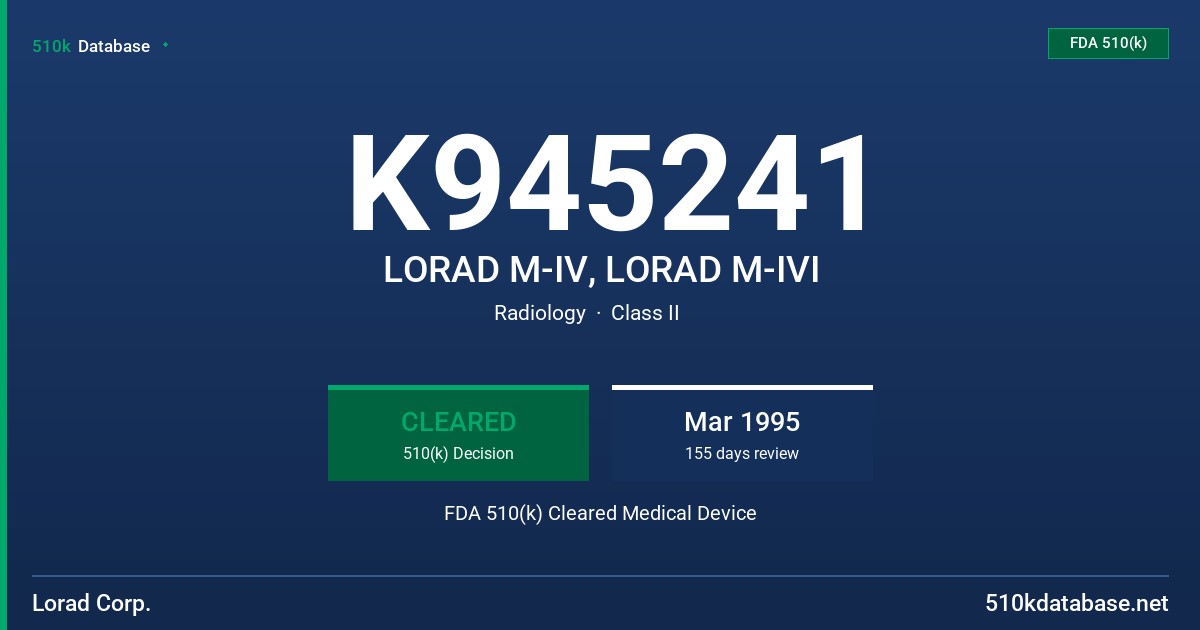 K945241 LORAD M-IV, LORAD M-IVI FDA 510(k) Cleared Medical Device