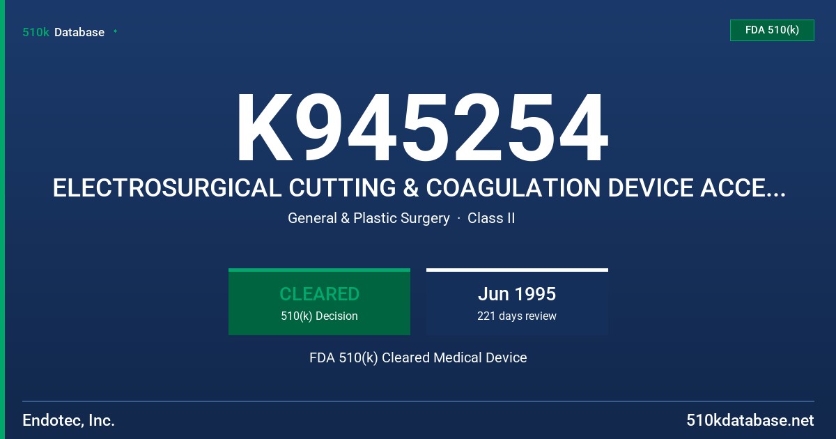 K945254 ELECTROSURGICAL CUTTING & COAGULATION DEVICE ACCESSORIES FDA 510(k) Cleared Medical Device