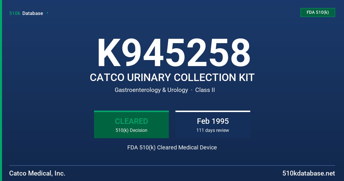 K945258 CATCO URINARY COLLECTION KIT FDA 510(k) Cleared Medical Device