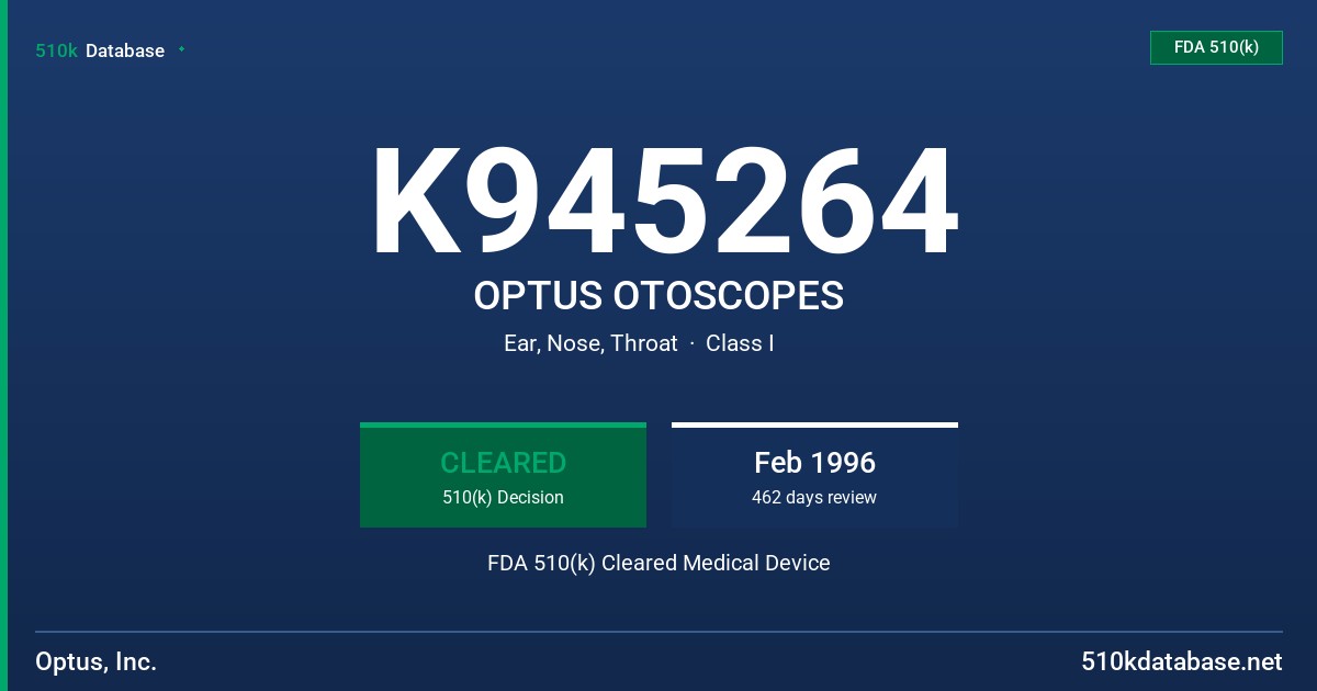 K945264 OPTUS OTOSCOPES FDA 510(k) Cleared Medical Device