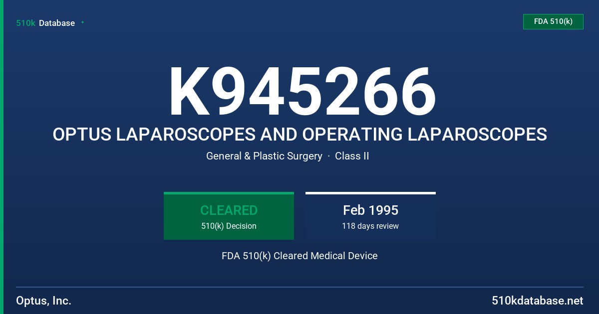 K945266 OPTUS LAPAROSCOPES AND OPERATING LAPAROSCOPES FDA 510(k) Cleared Medical Device