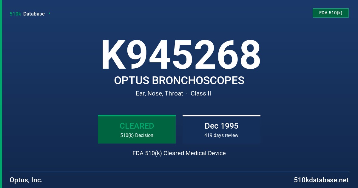 K945268 OPTUS BRONCHOSCOPES FDA 510(k) Cleared Medical Device