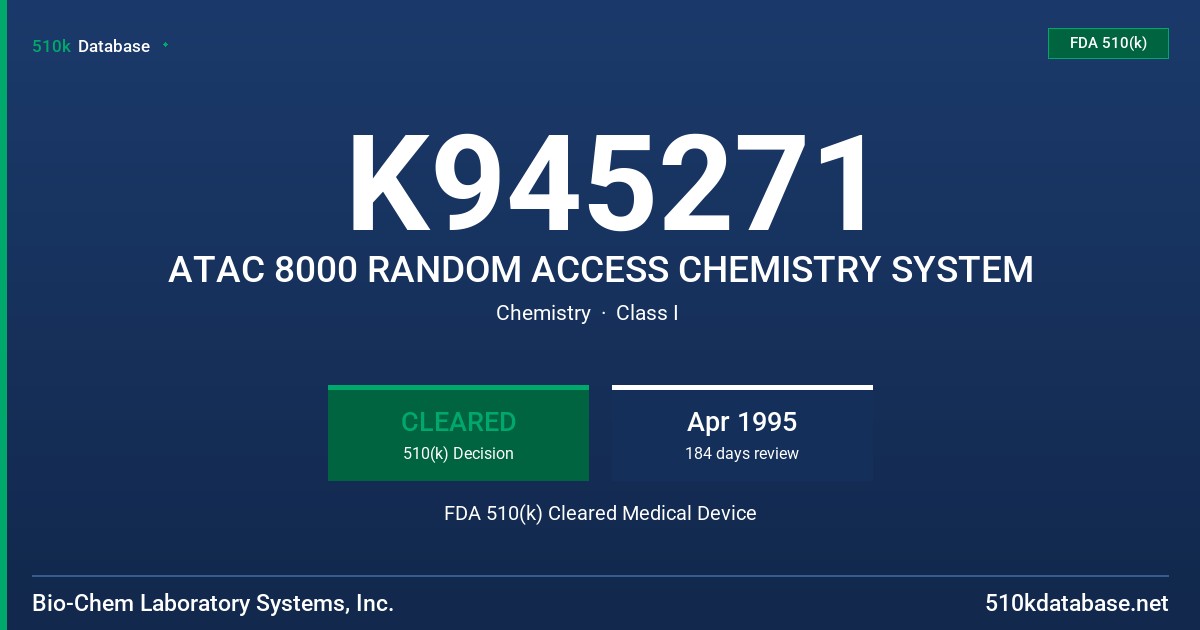 K945271 ATAC 8000 RANDOM ACCESS CHEMISTRY SYSTEM FDA 510(k) Cleared Medical Device