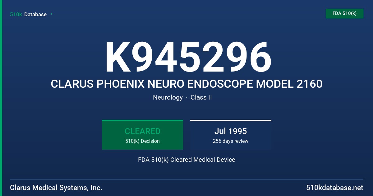 K945296 CLARUS PHOENIX NEURO ENDOSCOPE MODEL 2160 FDA 510(k) Cleared Medical Device