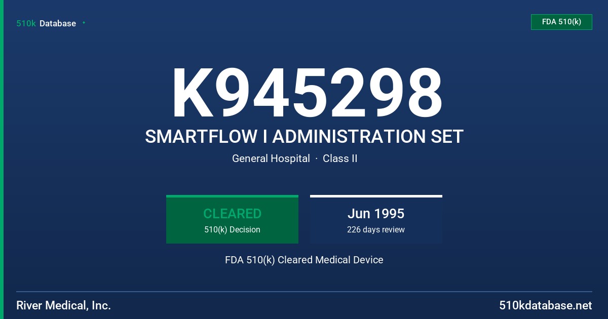 K945298 SMARTFLOW I ADMINISTRATION SET FDA 510(k) Cleared Medical Device
