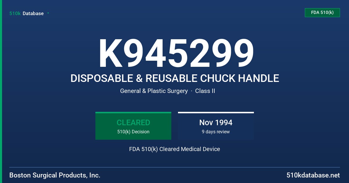 K945299 DISPOSABLE & REUSABLE CHUCK HANDLE FDA 510(k) Cleared Medical Device
