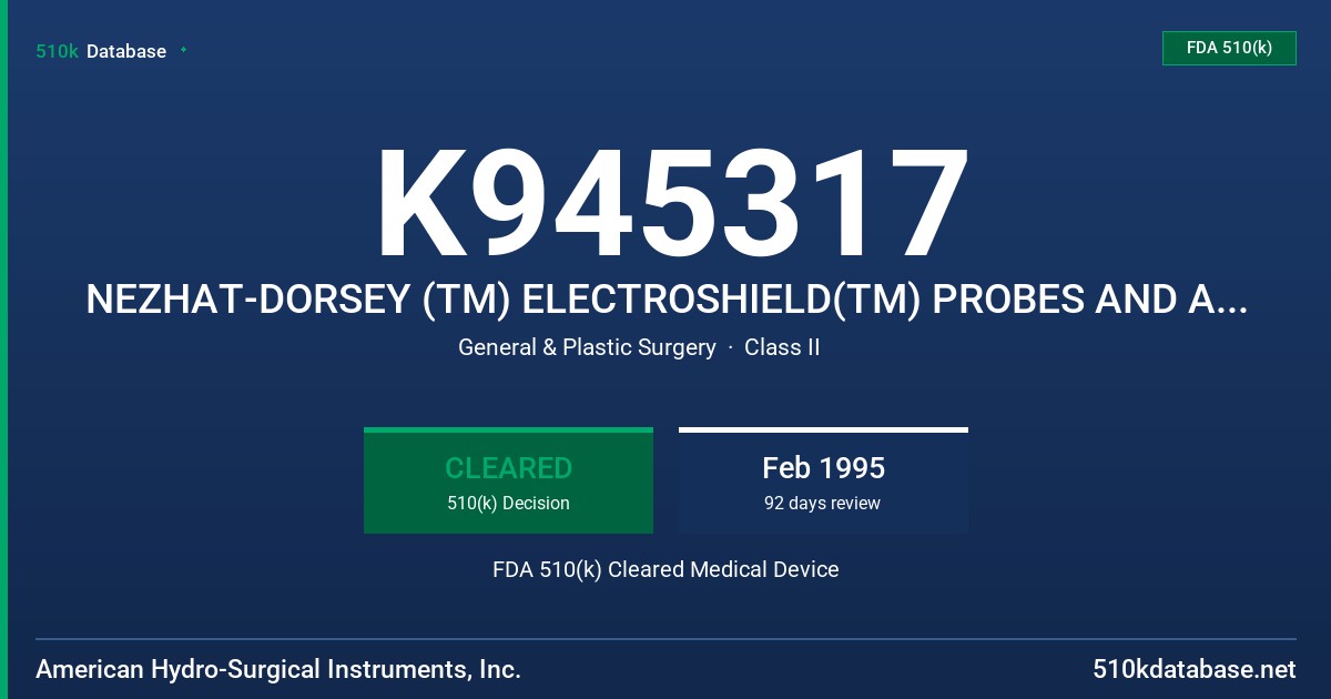 K945317 NEZHAT-DORSEY (TM) ELECTROSHIELD(TM) PROBES AND ACCESSORIES FDA 510(k) Cleared Medical Device