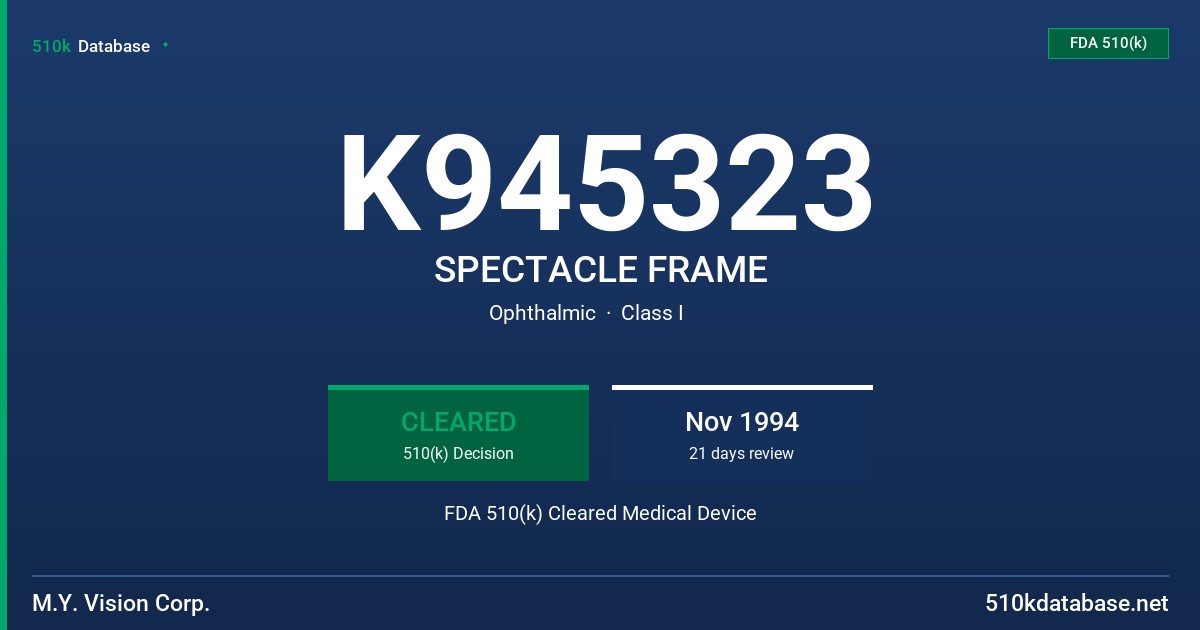 K945323 SPECTACLE FRAME FDA 510(k) Cleared Medical Device
