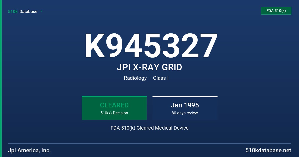 K945327 JPI X-RAY GRID FDA 510(k) Cleared Medical Device
