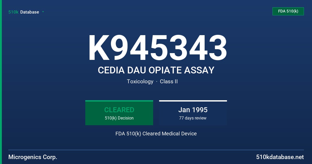K945343 CEDIA DAU OPIATE ASSAY FDA 510(k) Cleared Medical Device