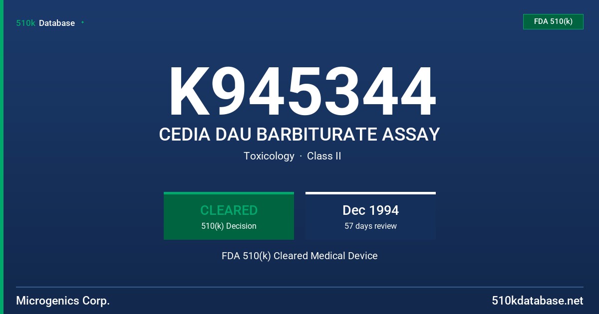 K945344 CEDIA DAU BARBITURATE ASSAY FDA 510(k) Cleared Medical Device