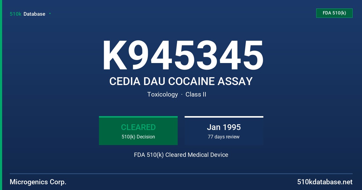 K945345 CEDIA DAU COCAINE ASSAY FDA 510(k) Cleared Medical Device