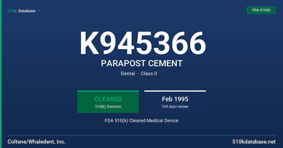 K945366 PARAPOST CEMENT FDA 510(k) Cleared Medical Device