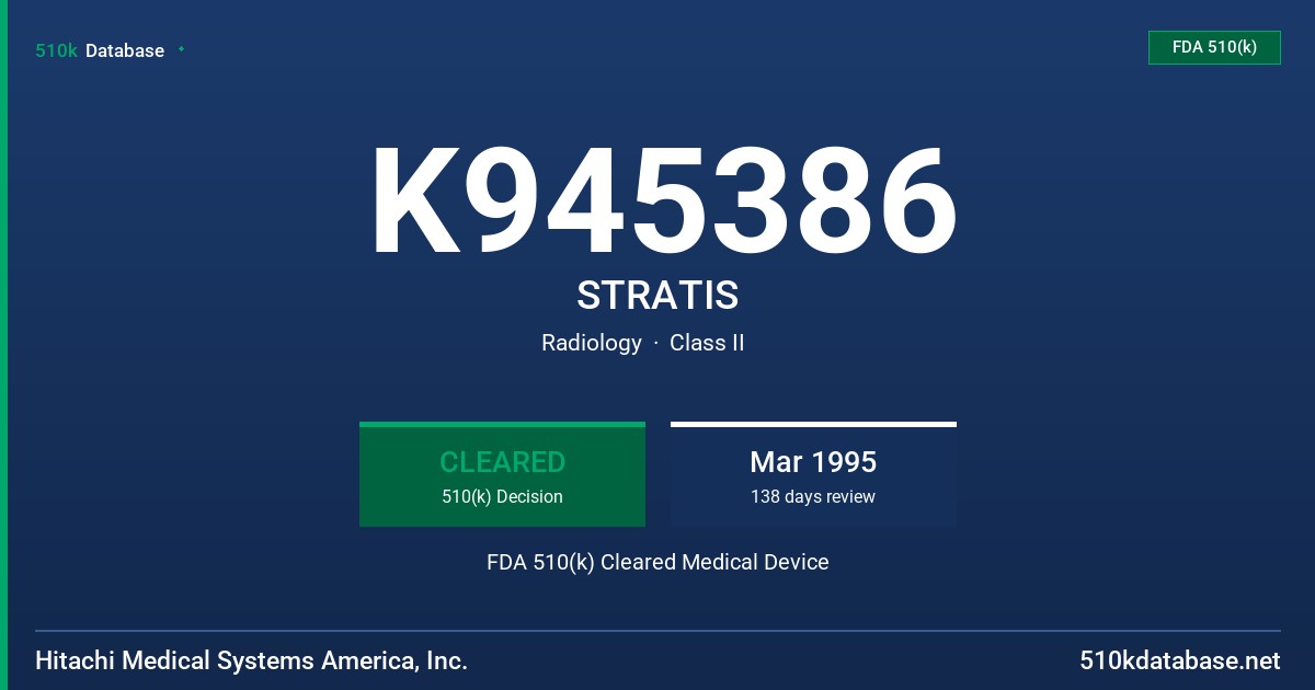 K945386 STRATIS FDA 510(k) Cleared Medical Device