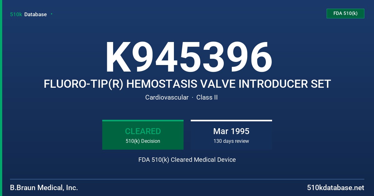 K945396 FLUORO-TIP(R) HEMOSTASIS VALVE INTRODUCER SET FDA 510(k) Cleared Medical Device