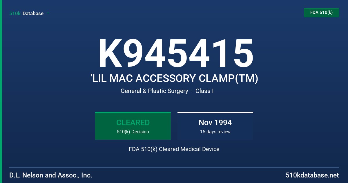 K945415 'LIL MAC ACCESSORY CLAMP(TM) FDA 510(k) Cleared Medical Device