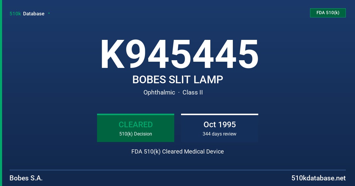 K945445 BOBES SLIT LAMP FDA 510(k) Cleared Medical Device