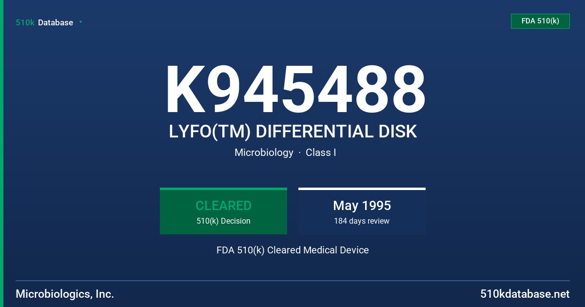 K945488 LYFO(TM) DIFFERENTIAL DISK FDA 510(k) Cleared Medical Device