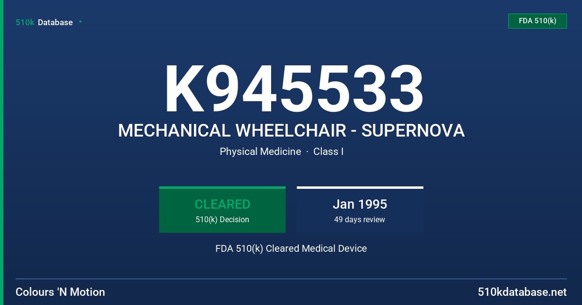 K945533 MECHANICAL WHEELCHAIR - SUPERNOVA FDA 510(k) Cleared Medical Device